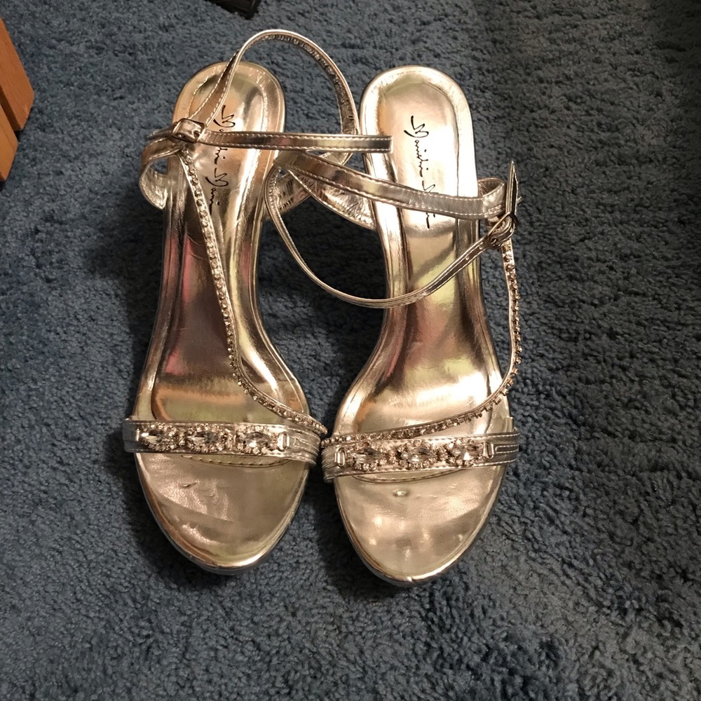 Silver Beaded High Heels